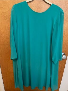 eva mendes for New York & Company Teal Long-Sleeve Chiffon Shift Dress